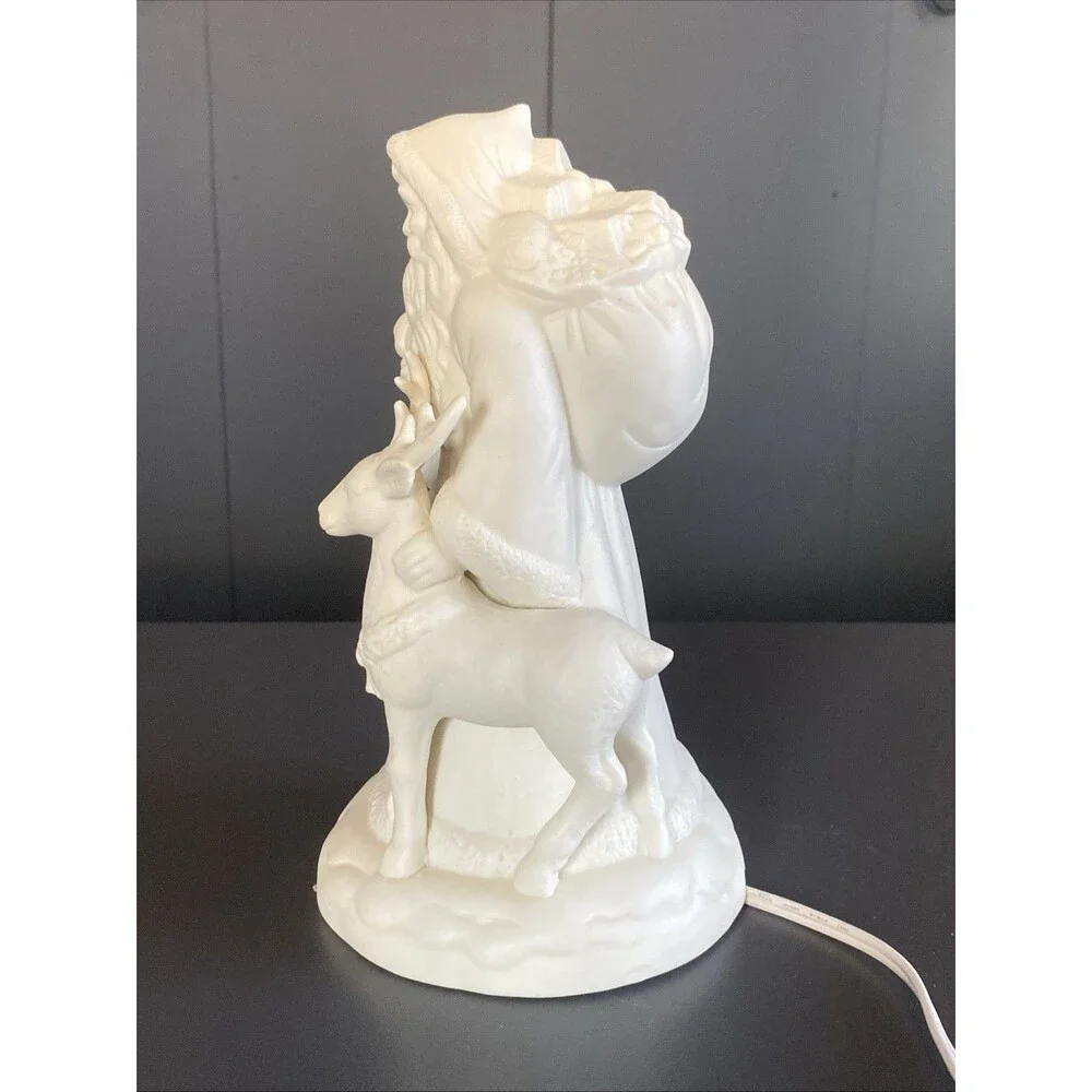 Vintage Santa w/ Reindeer Christmas Light Bisque 9